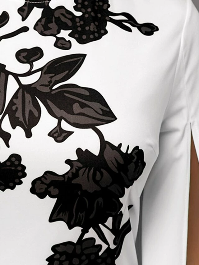 Women's Bodycon Sheath Dress Church Dress Midi Dress Black White Long Sleeve Floral Split Summer Spring Crew Neck Stylish Winter Dress Fall Dress 2023 S M L XL XXL 10 Women's Bodycon Sheath Dress Church Dress Midi Dress Black White Long Sleeve Floral Split Summer Spring Crew Neck Stylish Winter Dress Fall Dress 2023 S M L XL XXL - Image 8