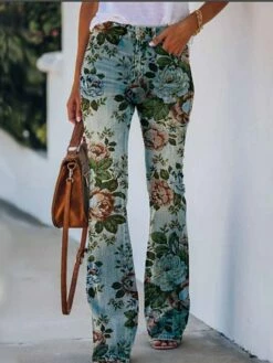Women's Jeans Bootcut Flared Pants Full Length Faux Denim Print High Elasticity High Waist Fashion Streetwear Casual Daily 1 2 S M Fall & Winter -LIGHTINTHEBOX Shop ocqqgf1652193183571
