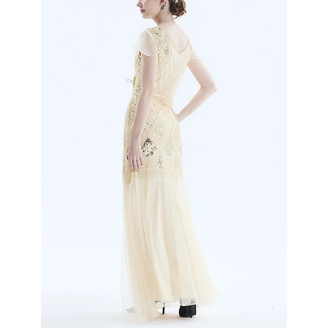 Women's Retro 1920s Sequin Dress Long Dress Maxi Dress Party Evening Party Sequins Mesh Geometric V Neck Short Sleeve Regular Fit Spring Fall 2023 Black Red S M L XL 4 Women's Retro 1920s Sequin Dress Long Dress Maxi Dress Party Evening Party Sequins Mesh Geometric V Neck Short Sleeve Regular Fit Spring Fall 2023 Black Red S M L XL - Image 2