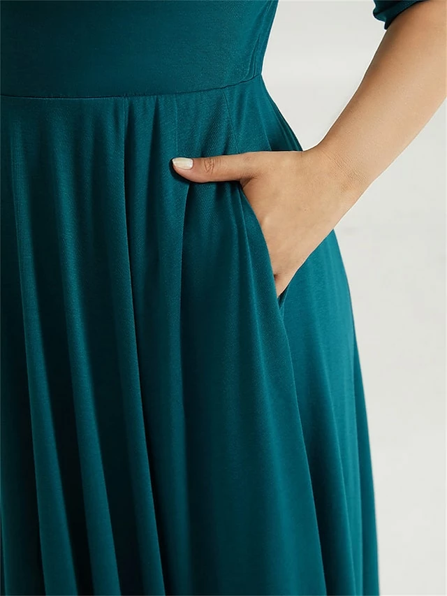 Women's Plus Size Curve Casual Dress Swing Dress A Line Dress Plain Midi Dress Half Sleeve Ruched Pocket V Neck Fashion Daily Dark Green Spring Fall L XL 2XL 3XL 4XL 8 Women's Plus Size Curve Casual Dress Swing Dress A Line Dress Plain Midi Dress Half Sleeve Ruched Pocket V Neck Fashion Daily Dark Green Spring Fall L XL 2XL 3XL 4XL - Image 6