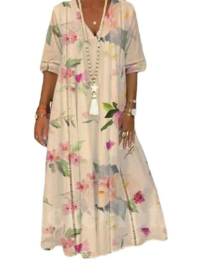 Women's Long Dress Maxi Dress Casual Dress Summer Dress Print Dress Floral Fashion Streetwear Daily Holiday Vacation Print Half Sleeve V Neck Dress Loose Fit White Pink Khaki Summer Spring S M L XL 7 Women's Long Dress Maxi Dress Casual Dress Summer Dress Print Dress Floral Fashion Streetwear Daily Holiday Vacation Print Half Sleeve V Neck Dress Loose Fit White Pink Khaki Summer Spring S M L XL - Image 5