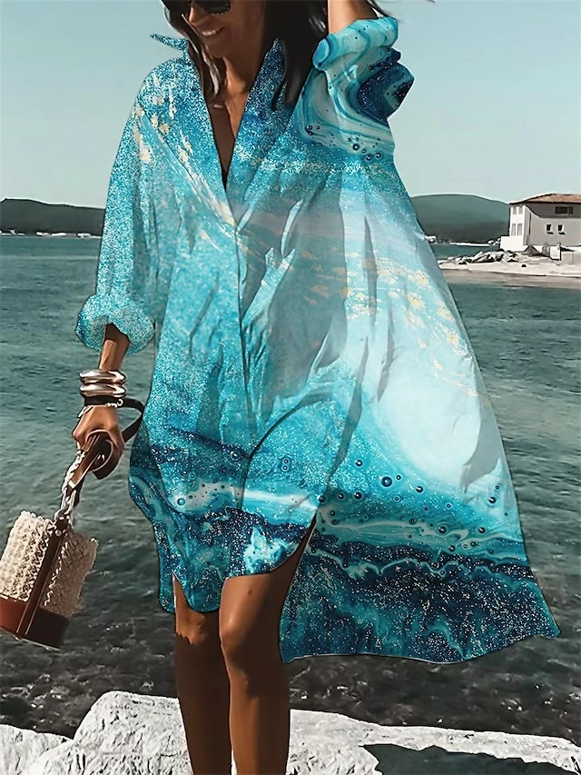 Women's Shirt Dress Casual Dress Swing Dress Mini Dress Outdoor Daily Vacation Polyester Fashion Casual Shirt Collar Button Print Long Sleeve Summer Spring Fall 2023 Loose Fit Blue Ombre S M L XL 2XL 3 Women's Shirt Dress Casual Dress Swing Dress Mini Dress Outdoor Daily Vacation Polyester Fashion Casual Shirt Collar Button Print Long Sleeve Summer Spring Fall 2023 Loose Fit Blue Ombre S M L XL 2XL