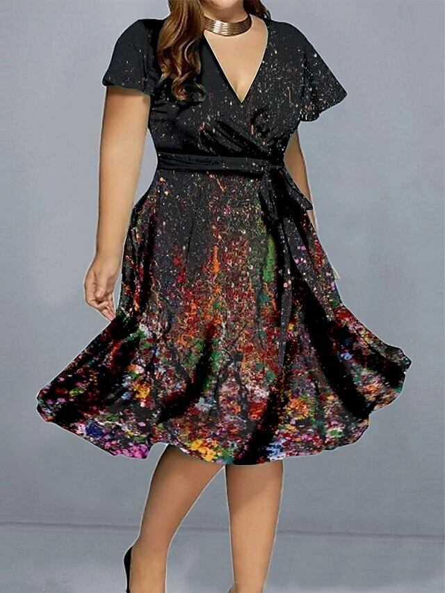 Women‘s Plus Size Curve Casual Dress A Line Dress Floral Gradient Midi Dress Short Sleeve Print V Neck Elegant Daily Black Red Summer Spring L XL XXL 3XL 4XL 3 Women‘s Plus Size Curve Casual Dress A Line Dress Floral Gradient Midi Dress Short Sleeve Print V Neck Elegant Daily Black Red Summer Spring L XL XXL 3XL 4XL