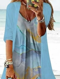 Women's Two Piece Dress Set Casual Dress Print Dress Daily Holiday Fashion Casual Print Maxi Dress V Neck Half Sleeve Marble Print Regular Fit Blue Summer Spring S M L XL XXL -LIGHTINTHEBOX Shop ofueno1679467282663