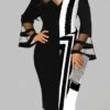 Women‘s Plus Size Curve Work Dress Bodycon Sheath Dress Stripe Midi Dress Long Sleeve Mesh V Neck Elegant Outdoor White Red Spring Fall L XL XXL 3XL 4XL -LIGHTINTHEBOX Shop ogdpjm1672824178980