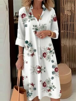 Women's Shirt Dress Casual Dress Midi Dress Outdoor Daily Date Polyester Fashion Modern Shirt Collar Button Pocket Long Sleeve Fall Winter 2023 Loose Fit Black White Wine Floral S M L XL 2XL -LIGHTINTHEBOX Shop oguagb1695367376980