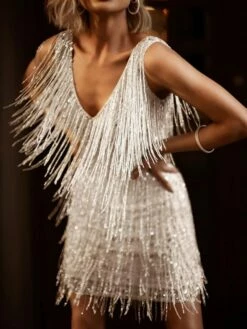 Women‘s Party Dress Fringe Dress Short Mini Dress White Gold Sleeveless Pure Color Tassel Fringe Spring Summer Spaghetti Strap Party Sexy Gatsby Party 2023 S M L XL XXL / Winter -LIGHTINTHEBOX Shop ogulyh1644218137142