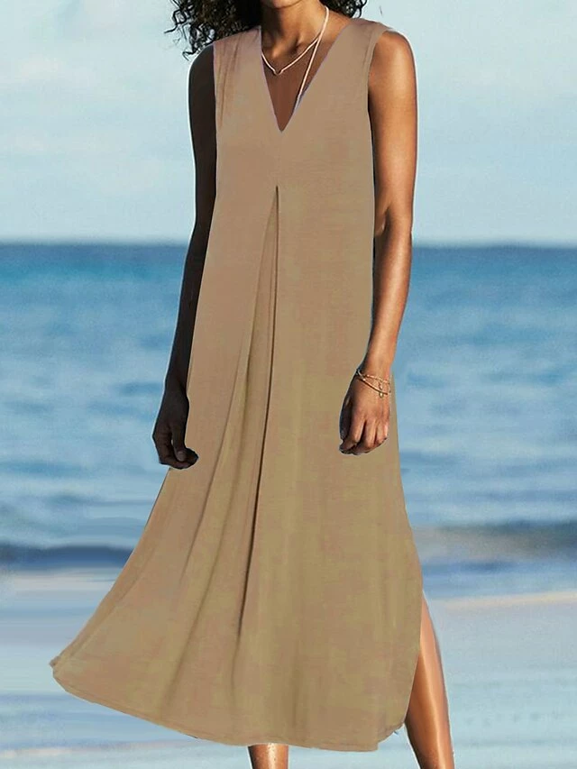 Women's Casual Dress Black Dress White Dress Long Dress Maxi Dress Ruched Split Outdoor Daily Vacation Fashion Modern V Neck Sleeveless 2023 Regular Fit Black White Green Color S M L XL XXL Size 12 Women's Casual Dress Black Dress White Dress Long Dress Maxi Dress Ruched Split Outdoor Daily Vacation Fashion Modern V Neck Sleeveless 2023 Regular Fit Black White Green Color S M L XL XXL Size - Image 10