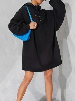 Women's Casual Dress Hoodie Dress Winter Dress Mini Dress Drawstring Daily Date Going Out Fashion Basic Hooded Long Sleeve 2023 Loose Fit Black Gray Color M L XL Size -LIGHTINTHEBOX Shop ogzuax1693813855761