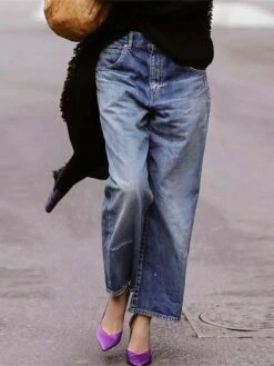 Women's Jeans Wide Leg Cropped Pants Ankle-Length Pocket Micro-elastic High Waist Streetwear Simple Outdoor Vacation Blue S M Spring Fall