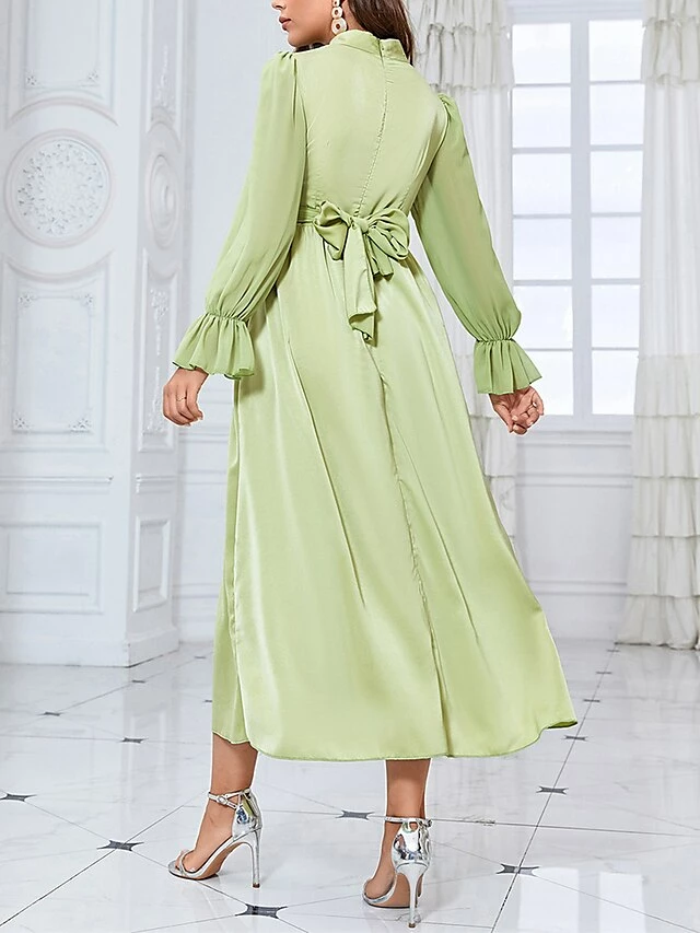 Women's Prom Dress Party Dress Satin Dress Long Dress Maxi Dress Green Long Sleeve Pure Color Strappy Spring Fall Winter Stand Collar Fashion Winter Dress Evening Party Wedding Guest 2023 S M L XL 6 Women's Prom Dress Party Dress Satin Dress Long Dress Maxi Dress Green Long Sleeve Pure Color Strappy Spring Fall Winter Stand Collar Fashion Winter Dress Evening Party Wedding Guest 2023 S M L XL - Image 4