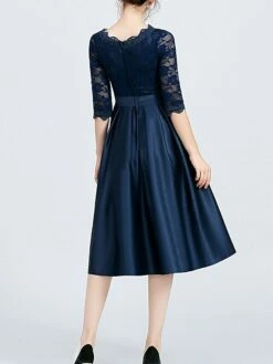 Women‘s Party Dress Wedding Guest Dress Lace Dress Swing Dress Midi Dress Navy Blue 3/4 Length Sleeve Pure Color Lace Winter Fall Spring Crew Neck Fashion Party Spring Dress 2023 XS S M L XL XXL 3XL -LIGHTINTHEBOX Shop oirmkl1672050517152