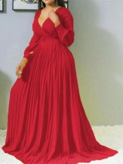 Women‘s Plus Size Curve Casual Dress Solid Color V Neck Ruched Long Sleeve Fall Winter Stylish Casual Maxi Long Dress Daily Date Dress -LIGHTINTHEBOX Shop ojhpdu1663739323018