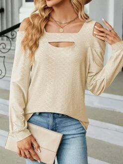 Shirt Blouse Women's Black Pink Wine Solid / Plain Color Cut Out Daily Fashion Square Neck Regular Fit S -LIGHTINTHEBOX Shop ojxzul1696932034729