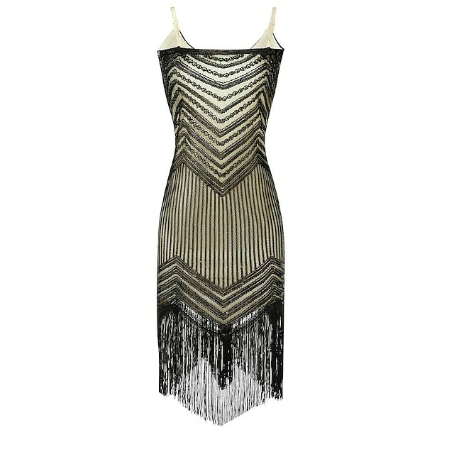 Women's Retro 1920s Fringe Dress Midi Dress Party Halloween Sequins Tassel Fringe Geometric Spaghetti Strap Sleeveless Regular Fit Spring Fall 2023 Silver Black S M L XL 5 Women's Retro 1920s Fringe Dress Midi Dress Party Halloween Sequins Tassel Fringe Geometric Spaghetti Strap Sleeveless Regular Fit Spring Fall 2023 Silver Black S M L XL - Image 3