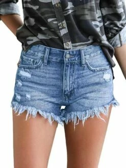 Women's Jeans Shorts Hot Pants Denim Dark Blue Light Blue Gray Mid Waist Fashion Weekend Streetwear Tassel Fringe Side Pockets Micro-elastic Short Comfort Solid Color S M L XL XXL / Cut Out -LIGHTINTHEBOX Shop okopce1650595096739