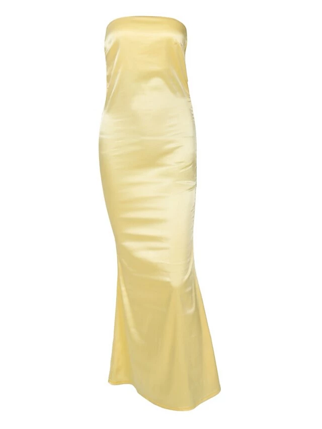 Women‘s Prom Party Dress Wedding Guest Stain Maxi Long Dress Pink Yellow Brown Sleeveless Pure Color Backless Spring Summer Strapless Sexy Mature Party Slim 2023 S M L 10 Women‘s Prom Party Dress Wedding Guest Stain Maxi Long Dress Pink Yellow Brown Sleeveless Pure Color Backless Spring Summer Strapless Sexy Mature Party Slim 2023 S M L - Image 8