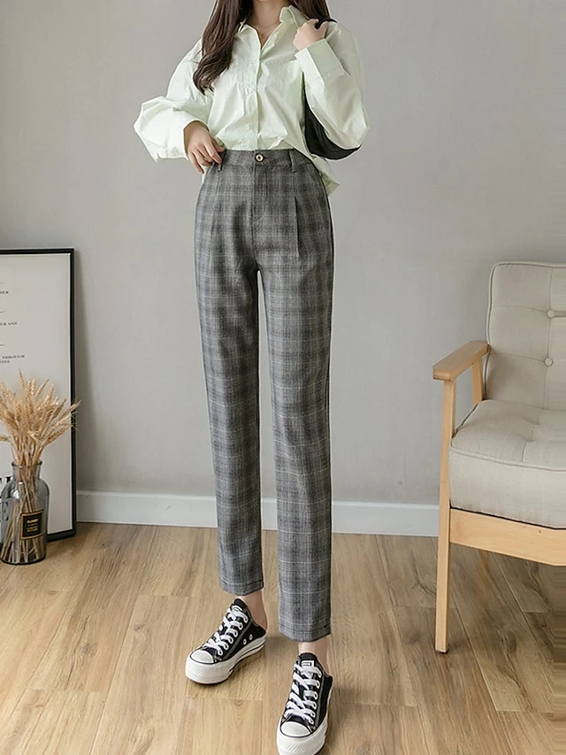 Women's Dress Pants Cropped Pants Ankle-Length Cotton Print Micro-elastic High Waist Fashion Streetwear Formal Work Grey Coffee S M Fall Winter 5 Women's Dress Pants Cropped Pants Ankle-Length Cotton Print Micro-elastic High Waist Fashion Streetwear Formal Work Grey Coffee S M Fall Winter - Image 3