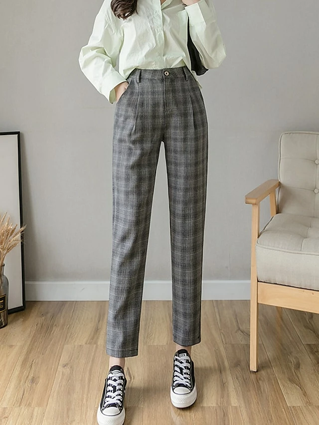 Women's Dress Pants Cropped Pants Ankle-Length Cotton Print Micro-elastic High Waist Fashion Streetwear Formal Work Grey Coffee S M Fall Winter 8 Women's Dress Pants Cropped Pants Ankle-Length Cotton Print Micro-elastic High Waist Fashion Streetwear Formal Work Grey Coffee S M Fall Winter - Image 6