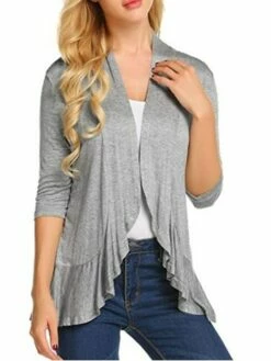 Women's Shirt Blouse Shrugs Black Wine Blue Plain Ruffle 3/4 Length Sleeve Daily Weekend Streetwear Casual V Neck Regular Fit