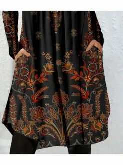 Women's Casual Dress Ethnic Dress Shift Dress Mini Dress Black Long Sleeve Floral Button Winter Fall Spring V Neck Stylish Weekend 2023 S M L XL XXL 3XL -LIGHTINTHEBOX Shop omzmrx1669087613543