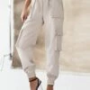 Women's Cargo Pants Pants Trousers Full Length Pocket Micro-elastic Mid Waist Fashion Streetwear Street Daily Almond S M Summer Fall