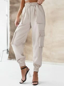 Women's Cargo Pants Pants Trousers Full Length Pocket Micro-elastic Mid Waist Fashion Streetwear Street Daily Almond S M Summer Fall