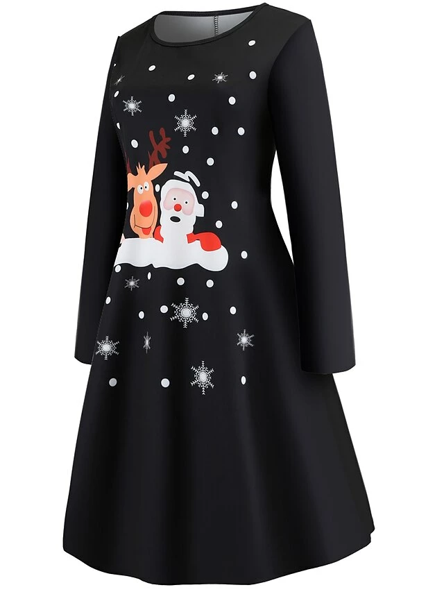 Women‘s Christmas Work Dress Casual Dress Sheath Dress Fashion Winter Dress Daily Midi Dress Cut Out Print Crew Neck Long Sleeve Elk Snowman Regular Fit Black White Red Fall Winter S M L XL XXL 6 Women‘s Christmas Work Dress Casual Dress Sheath Dress Fashion Winter Dress Daily Midi Dress Cut Out Print Crew Neck Long Sleeve Elk Snowman Regular Fit Black White Red Fall Winter S M L XL XXL - Image 4
