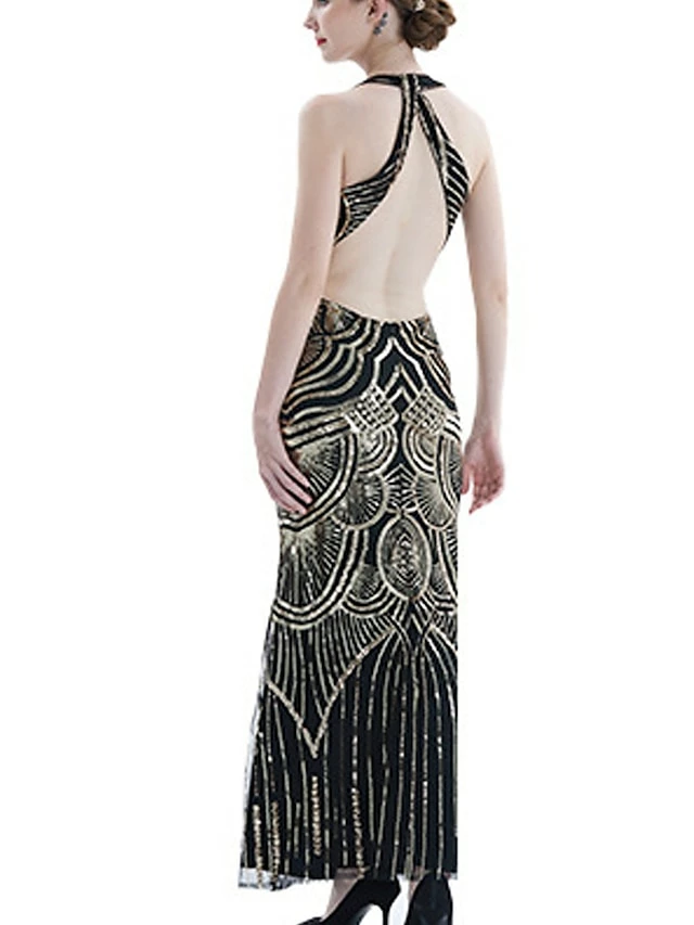Women's Retro 1920s Sequin Dress Long Dress Maxi Dress Party Evening Party Sequins Backless Geometric Halter Neck Sleeveless Regular Fit Spring Fall 2023 Black Gold S M L XL 6 Women's Retro 1920s Sequin Dress Long Dress Maxi Dress Party Evening Party Sequins Backless Geometric Halter Neck Sleeveless Regular Fit Spring Fall 2023 Black Gold S M L XL - Image 4