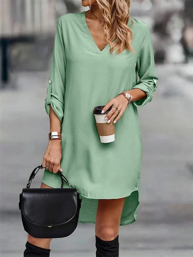 Women's Work Dress Sheath Dress Semi Formal Dress Fashion Midi Dress Button Asymmetrical V Neck Long Sleeve Plain Regular Fit Green Fall Winter S M L XL XXL 3 Women's Work Dress Sheath Dress Semi Formal Dress Fashion Midi Dress Button Asymmetrical V Neck Long Sleeve Plain Regular Fit Green Fall Winter S M L XL XXL