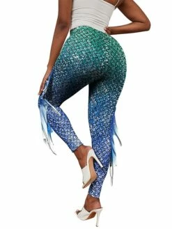 Women's Tights Pants Trousers Leggings Ankle-Length Print Stretchy Mid Waist Designer Metallic Halloween Casual Yellow Blue S M