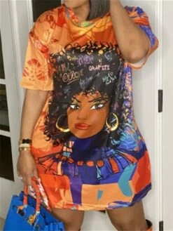 Women‘s Plus Size Curve Casual Dress T Shirt Dress Tee Dress Shift Dress Graphic Midi Dress Short Sleeve Print Crew Neck Fashion Daily Black Orange Spring Summer L XL XXL 3XL -LIGHTINTHEBOX Shop oorgym1672900107267