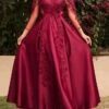 Women's Prom Dress Party Dress Lace Dress Long Dress Maxi Dress Red 3/4 Length Sleeve Pure Color Lace Spring Fall Winter Crew Neck Fashion Party Winter Dress Birthday 2023 S M L XL XXL -LIGHTINTHEBOX Shop ooxnqu1654751842154