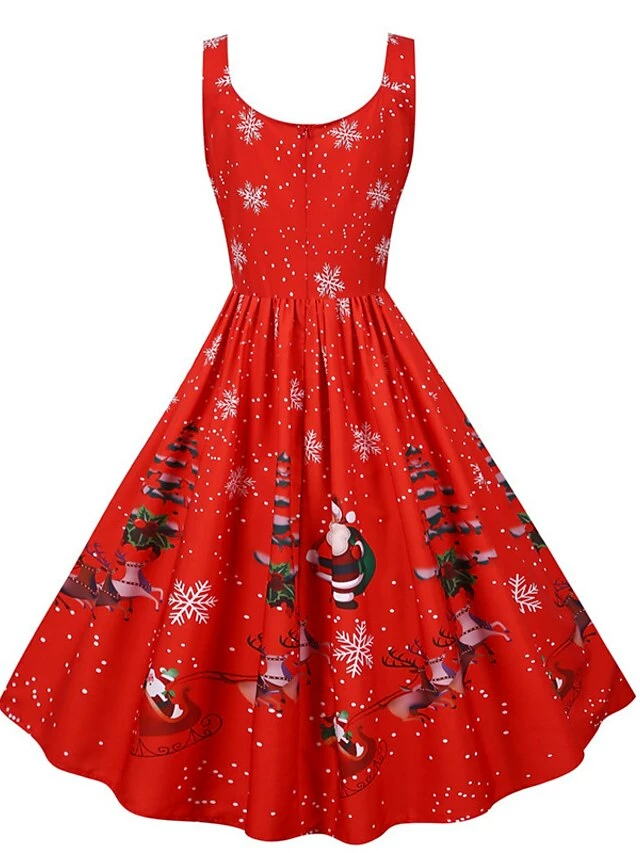 Women's Christmas Knee Length Dress Purple Black Red Navy Blue Light Blue Sleeveless Print Bow Print Fall Winter V Neck Casual Vintage2021 S M L XL XXL 11 Women's Christmas Knee Length Dress Purple Black Red Navy Blue Light Blue Sleeveless Print Bow Print Fall Winter V Neck Casual Vintage2021 S M L XL XXL - Image 9