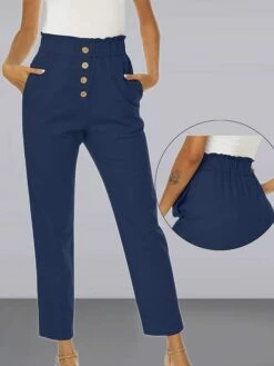 Women‘s Linen Dress Pants Trousers Cotton And Linen Magenta Orange Red Rust High Waist Streetwear Casual Comfort Holiday Daily Wear Vacation Pocket Micro-elastic Full Length Breathability Plain