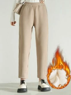 Women's Pants Fleece Trousers Full Length Fashion Streetwear Sports & Outdoor Street Camel Black M L Fall Winter