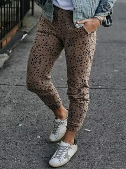 Women's Chinos Pants Trousers Full Length High Cut Micro-elastic High Waist Fashion Streetwear Street Daily Leopard S M Fall Winter
