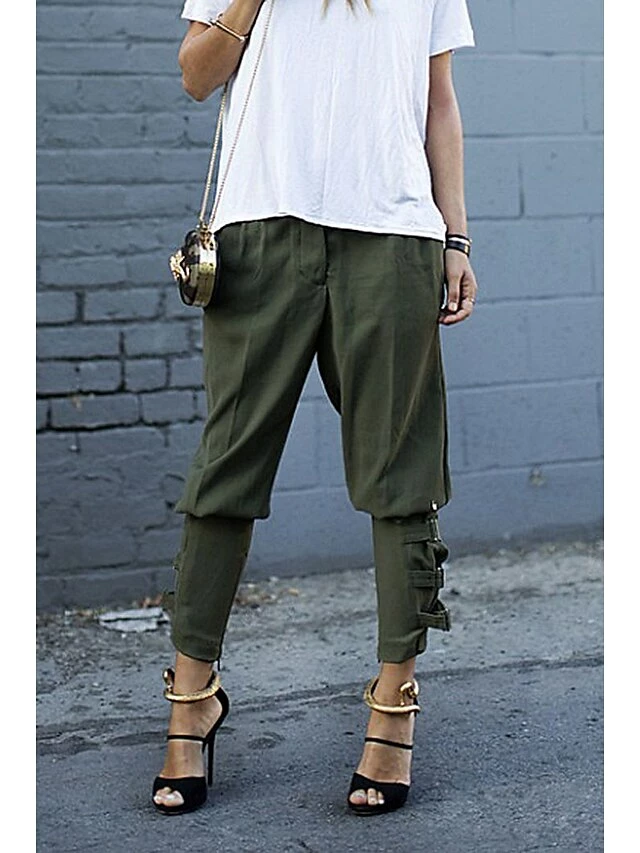 Women's Cargo Pants Harem Cigarette Full Length Pocket Drop Crotch Mid Waist Basic Business Black Army Green S M Summer Spring &Fall 5 Women's Cargo Pants Harem Cigarette Full Length Pocket Drop Crotch Mid Waist Basic Business Black Army Green S M Summer Spring &Fall - Image 3
