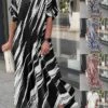 Women's Long Dress Maxi Dress Casual Dress Summer Dress Print Dress Graphic Leaf Striped Fashion Streetwear Outdoor Daily Vacation Split Print Short Sleeve V Neck Dress Loose Fit Black White Red -LIGHTINTHEBOX Shop oqjxji1681107700844