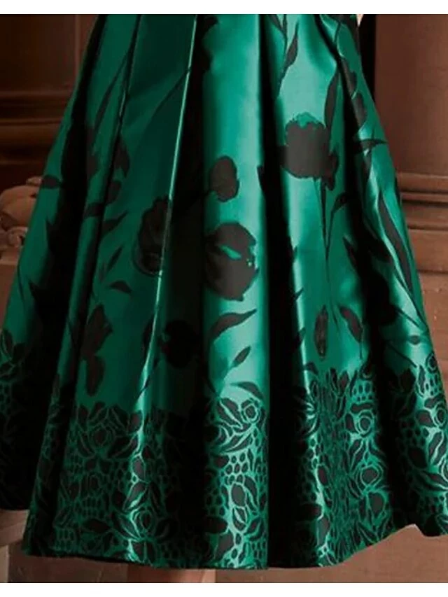 Women‘s Emerald Green Dress Midi Dress Green 3/4 Length Sleeve Floral Print Summer Spring V Neck Fashion 2023 3XL 5 Women‘s Emerald Green Dress Midi Dress Green 3/4 Length Sleeve Floral Print Summer Spring V Neck Fashion 2023 3XL - Image 3