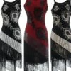 Women's Retro 1920s Fringe Dress Midi Dress Party Halloween Sequins Tassel Fringe Floral Spaghetti Strap Sleeveless Regular Fit Spring Fall 2023 Silver Red S M L XL