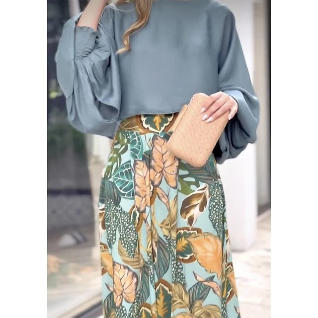 Women's Shirt Pants Sets Blue Orange Green Floral Print Long Sleeve Casual Daily Fashion Round Neck Regular Fit Puff Sleeve Spring &Fall 8 Women's Shirt Pants Sets Blue Orange Green Floral Print Long Sleeve Casual Daily Fashion Round Neck Regular Fit Puff Sleeve Spring &Fall - Image 6