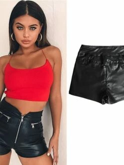 Women's Shorts Hot Pants Faux Leather Black Mid Waist Fashion Party Daily Weekend Pocket Micro-elastic Short Comfort Plain S M L XL XXL -LIGHTINTHEBOX Shop orawtd1639144230623