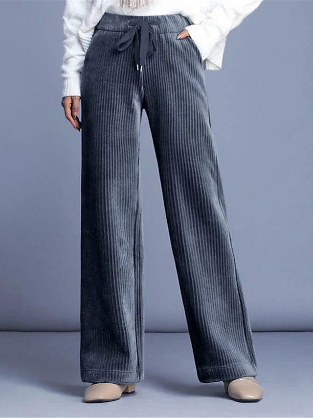 Women's Fleece Pants Wide Leg Chinos Full Length Baggy Micro-elastic High Waist Fashion Streetwear Street Daily Black Brown M L Fall Winter 4 Women's Fleece Pants Wide Leg Chinos Full Length Baggy Micro-elastic High Waist Fashion Streetwear Street Daily Black Brown M L Fall Winter - Image 2