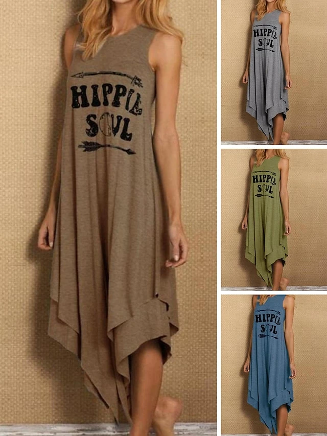 Women's Casual Dress T Shirt Dress Tee Dress Midi Dress Blue Green Khaki Sleeveless Letter Print Summer Spring Crew Neck Fashion 2023 S M L XL XXL 3XL 4XL 5XL 3 Women's Casual Dress T Shirt Dress Tee Dress Midi Dress Blue Green Khaki Sleeveless Letter Print Summer Spring Crew Neck Fashion 2023 S M L XL XXL 3XL 4XL 5XL