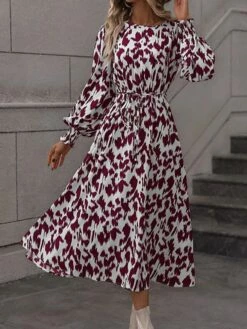 Women's Work Dress Casual Dress Swing Dress Fashion Daily Workfashion Midi Dress Print Crew Neck Long Sleeve Leopard Loose Fit Red Orange Fall Winter S M L XL -LIGHTINTHEBOX Shop orjxqt1695030985538