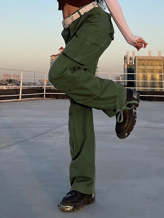 Women's Cargo Pants Pants Trousers Baggy Full Length Cotton Blend Baggy Micro-elastic Mid Waist Fashion Casual Office Black Green S M Autumn / Fall 7 Women's Cargo Pants Pants Trousers Baggy Full Length Cotton Blend Baggy Micro-elastic Mid Waist Fashion Casual Office Black Green S M Autumn / Fall - Image 5