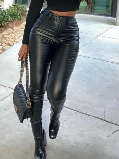 Women's Leather Pants Pants Trousers Black Casual Daily Party Casual Daily Stretchy Full Length Outdoor Solid Colored S M L XL
