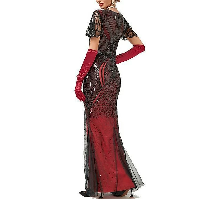 Women's Retro 1920s Sequin Dress Long Dress Maxi Dress Party Halloween Sequins Mesh Geometric V Neck Sleeveless Regular Fit Spring Fall 2023 Black Red XS S M L 4 Women's Retro 1920s Sequin Dress Long Dress Maxi Dress Party Halloween Sequins Mesh Geometric V Neck Sleeveless Regular Fit Spring Fall 2023 Black Red XS S M L - Image 2