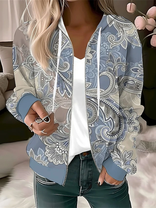 Women's Zip Hoodie Sweatshirt Active Sportswear Drawstring Zip Up Blue Green Light Blue Floral Casual Sports Hoodie Long Sleeve Top Micro-elastic Fall & Winter 3 Women's Zip Hoodie Sweatshirt Active Sportswear Drawstring Zip Up Blue Green Light Blue Floral Casual Sports Hoodie Long Sleeve Top Micro-elastic Fall & Winter